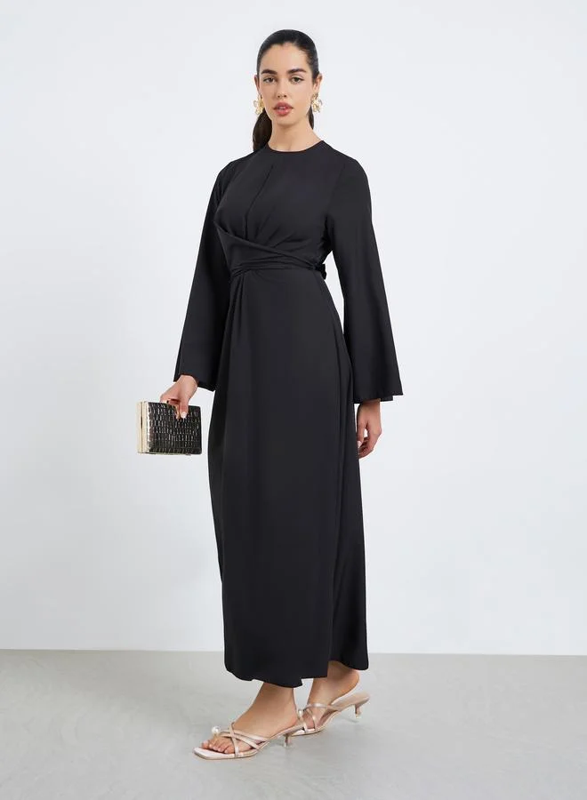 Styli Women Black A-Line Wrap Midi Dress